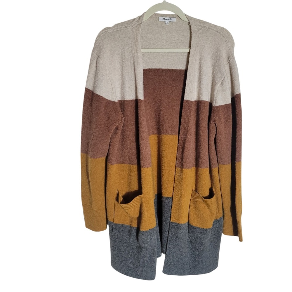 Madewell Wool Alpaca Blend Colorblock Longline Cardigan Sweater Women's Large